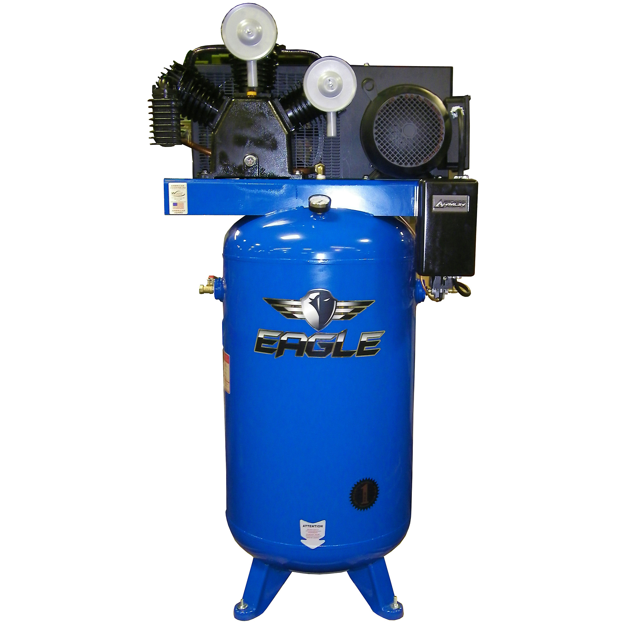 EAGLE, 80 Gallon 24 CFM Air Compressor, Horsepower 7.5 HP, Air Tank Size 80 Gal, Model# 7180V2-MS